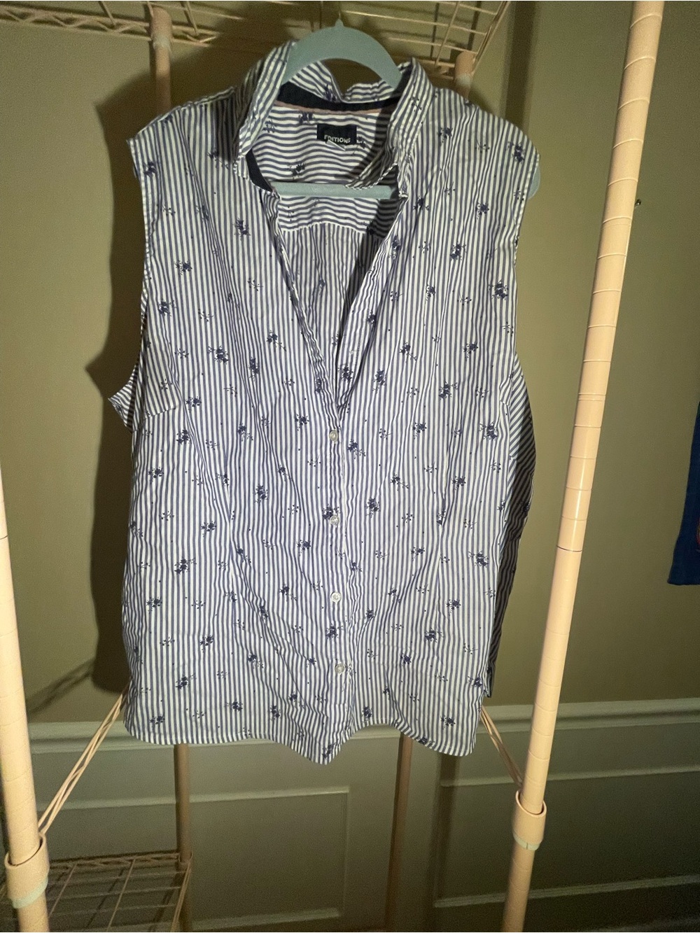 Striped Blue Tank Top with Floral Details